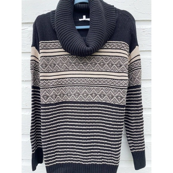Maurices Sweater Cowl Neck Fair Isle Black Tan Small Warm Cozy Fall Winter - Picture 1 of 7